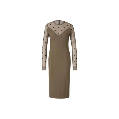 Givenchy V-Neck Sheer Monogrammed Midi Dress