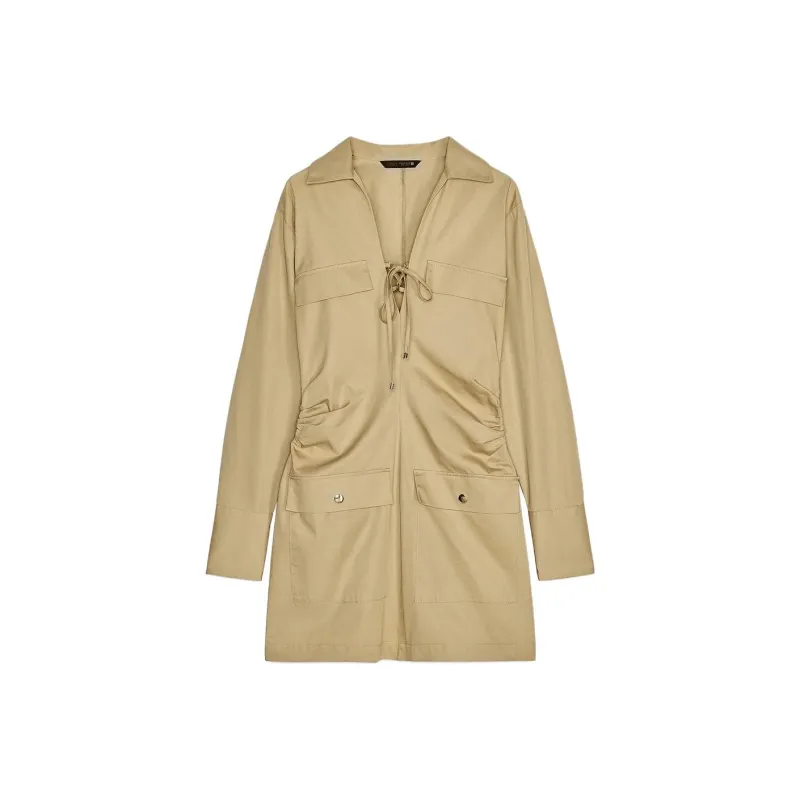 ZARA Long Sleeved Dress Women's Beige-0