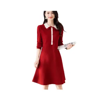 X MOOM Long Sleeved Dress Women's Burgundy