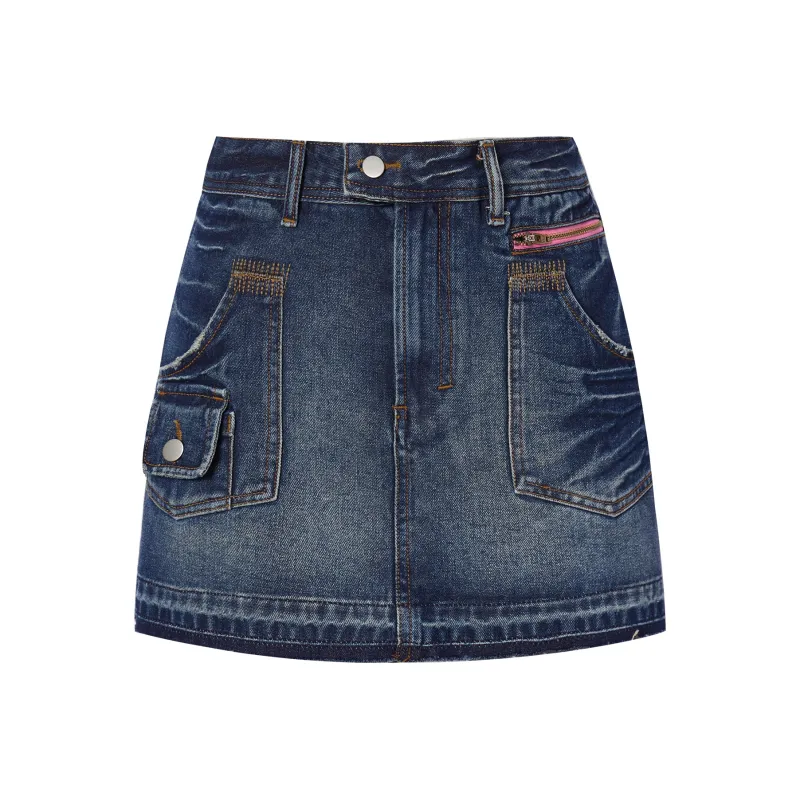 I'M ONE Denim Short Skirts Women's Vintage Denim Blue-0