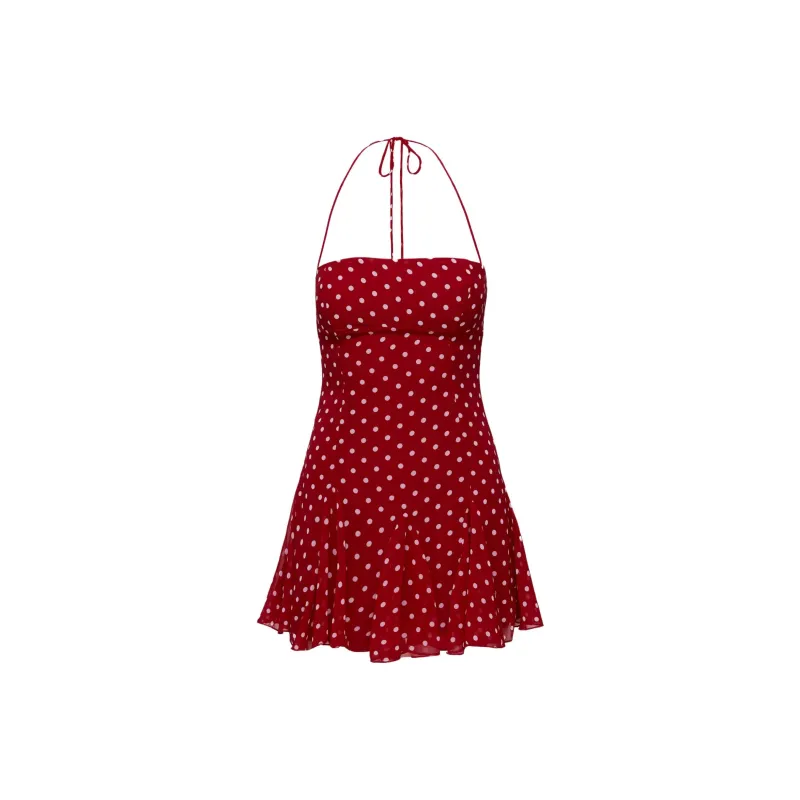 PRINCESS POLLY DELAMERE MINI DRESS Sleeveless Dress Women's RED POLKA/Red Polka-0