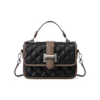 PESASRIE Cow Leather Crossbody Handbag Regular Women's Black/Ecru