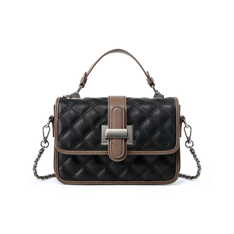 PESASRIE Cow Leather Crossbody Handbag Regular Women's Black/Ecru-0