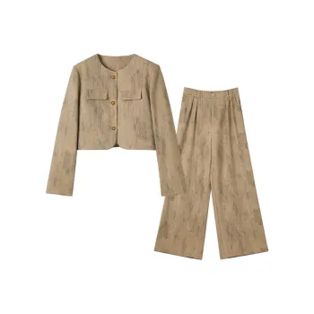 FAIRWHALE High Rise Casual Wide Leg Pants Two Piece Set Women's