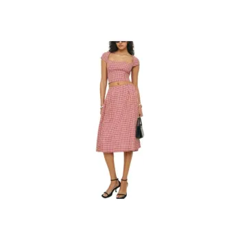 REFORMATION Savannah Linen Two Piece Skirt Set Women's Tomato Color