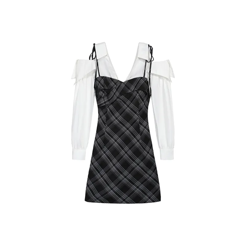 AFGGD Long Sleeved Dresses Women's Plaid-0