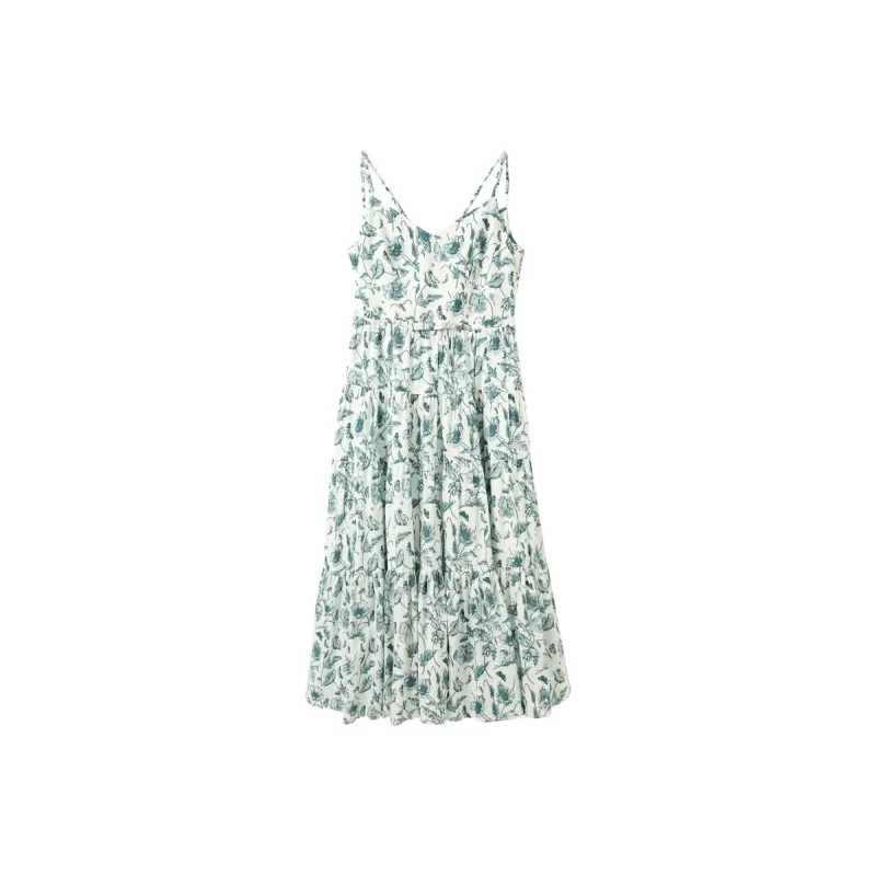 3COLOUR Sleeveless Dress Women's Green Beige Floral-0