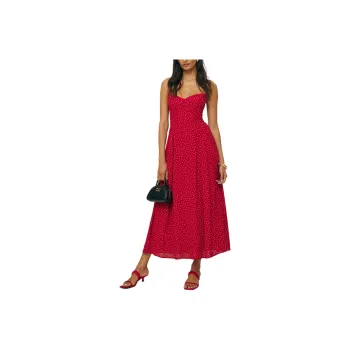 REFORMATION Jaelyn Dress Slip Dresses Women's Red Background With White Spots