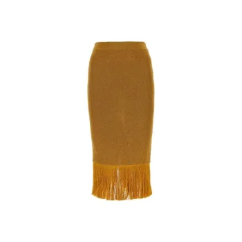 Bottega Veneta Fringed Hem Lurex Ribbed Midi Skirt