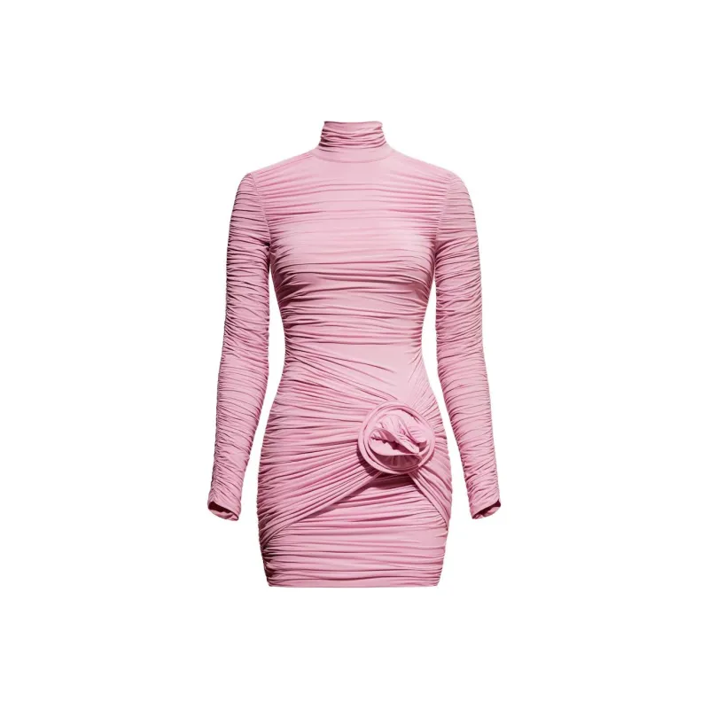 H&M X Magda Butrym Rose Appliqued Mock Turtleneck Dress Light Pink-0