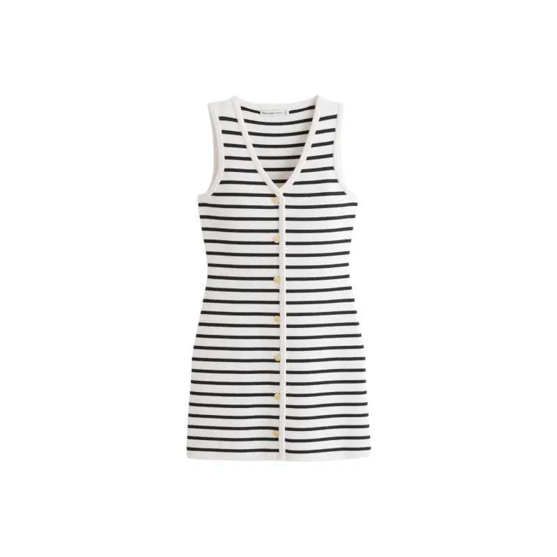 Abercrombie＆Fitch Sleeveless Dress Women's Black Stripes-0
