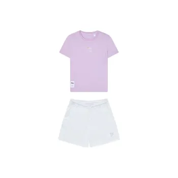 FILA Casual Suits Women's Autumn Cherry Purple Top+White Shorts