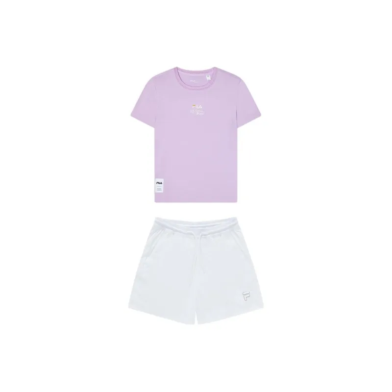 FILA Casual Suits Women's Autumn Cherry Purple Top+White Shorts-0