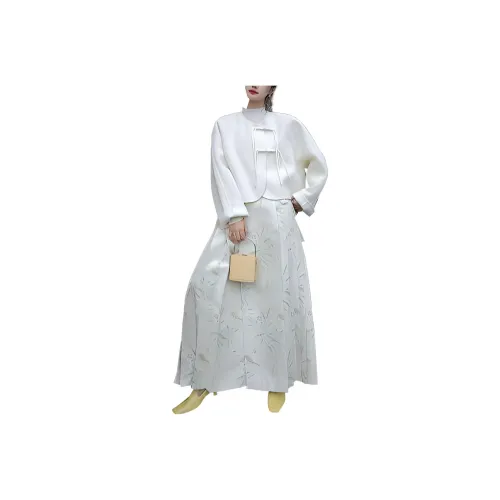 The Plums Are Cooked Casual Long Skirts Women's White Marble