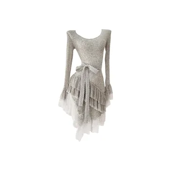 Mu Xiao Xin Long Sleeved Dresses Women's Light Gray