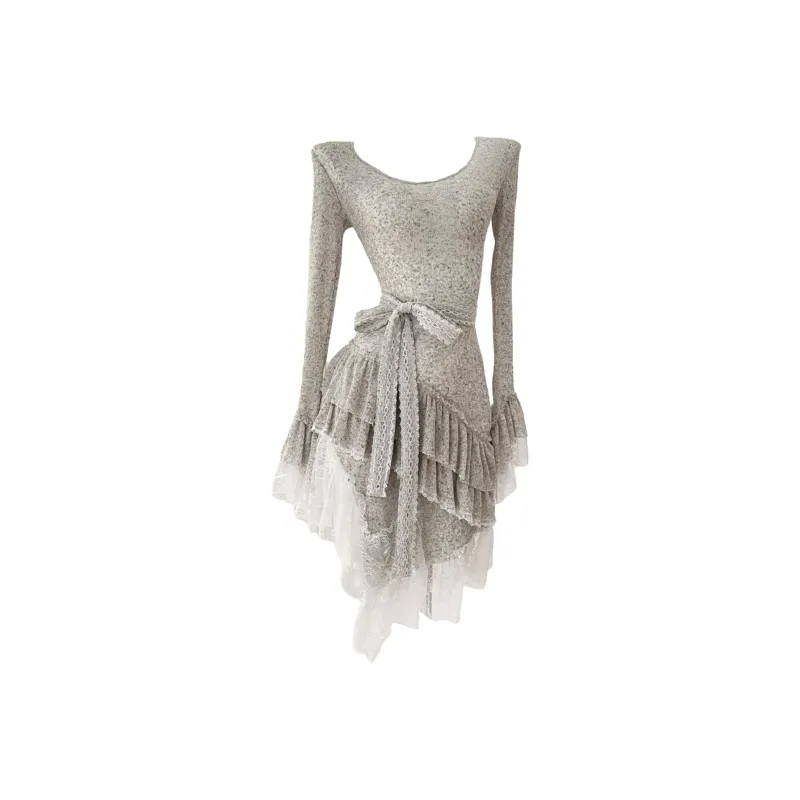 Mu Xiao Xin Long Sleeved Dresses Women's Light Gray-0