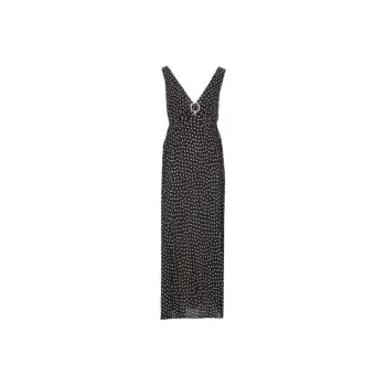 Rixo Polka Dot Printed V Neck Sleeveless Midi Dress