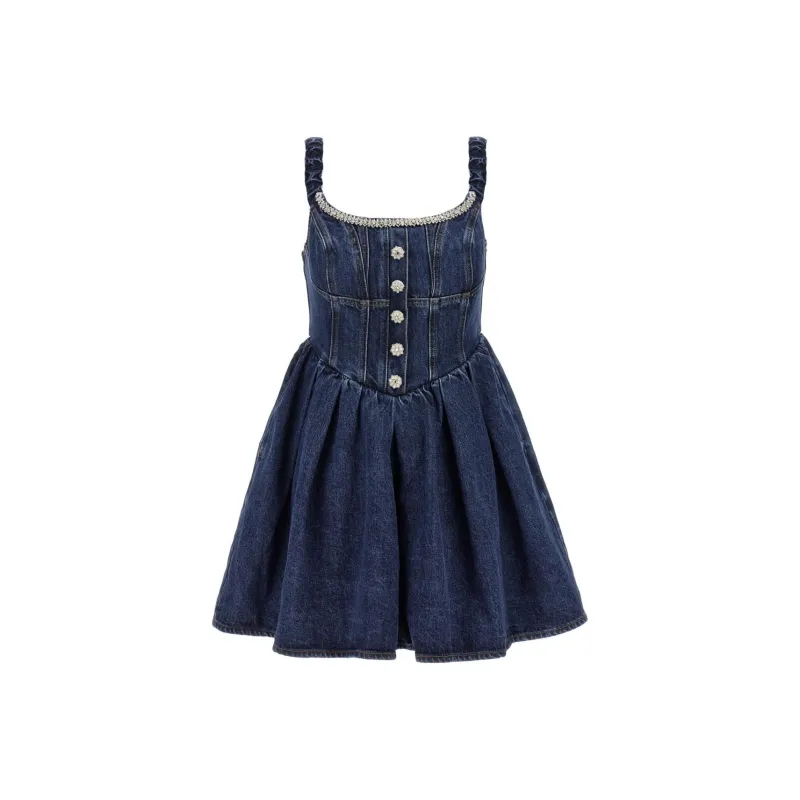 Self portrait Crystal embellished Denim Mini Dress-0