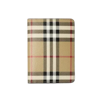 Burberry Polyurethane Passport Holder Unisex Archive Beige & Oak Brown