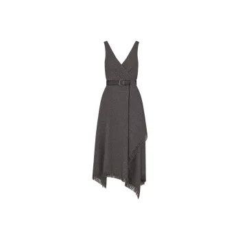 DIOR V Neck Belted Fringed Edge Dress