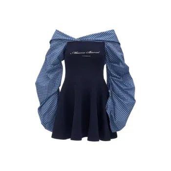 PUREIDOL Long Sleeved Dresses Women's Navy Blue
