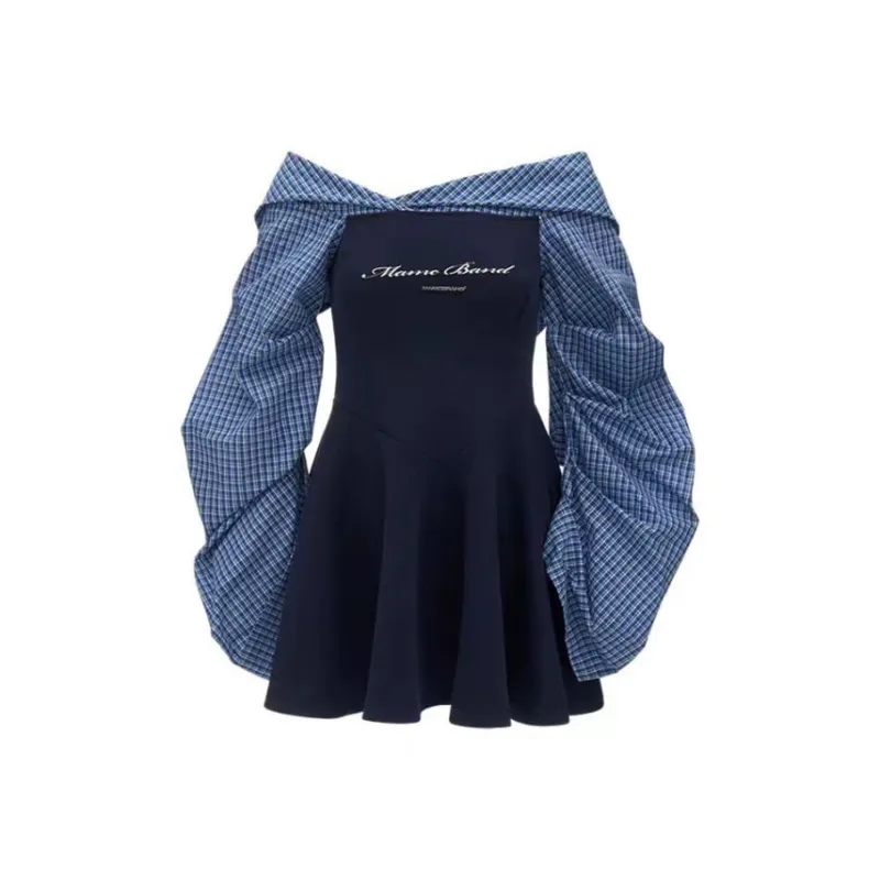 PUREIDOL Long Sleeved Dresses Women's Navy Blue-0