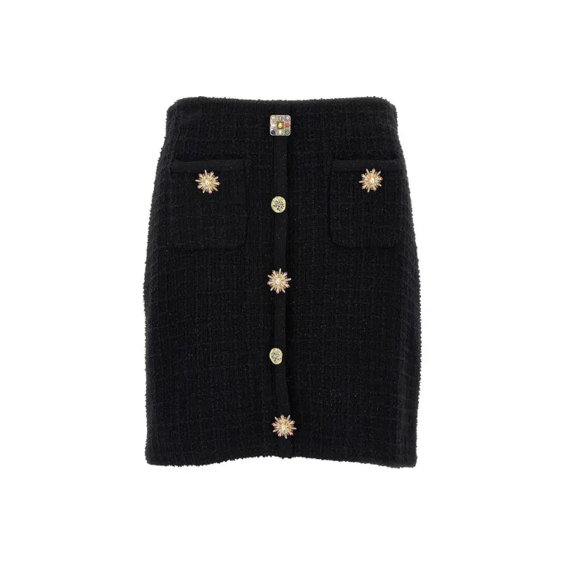 Self portrait Embellished Button Knitted Mini Skirt-0