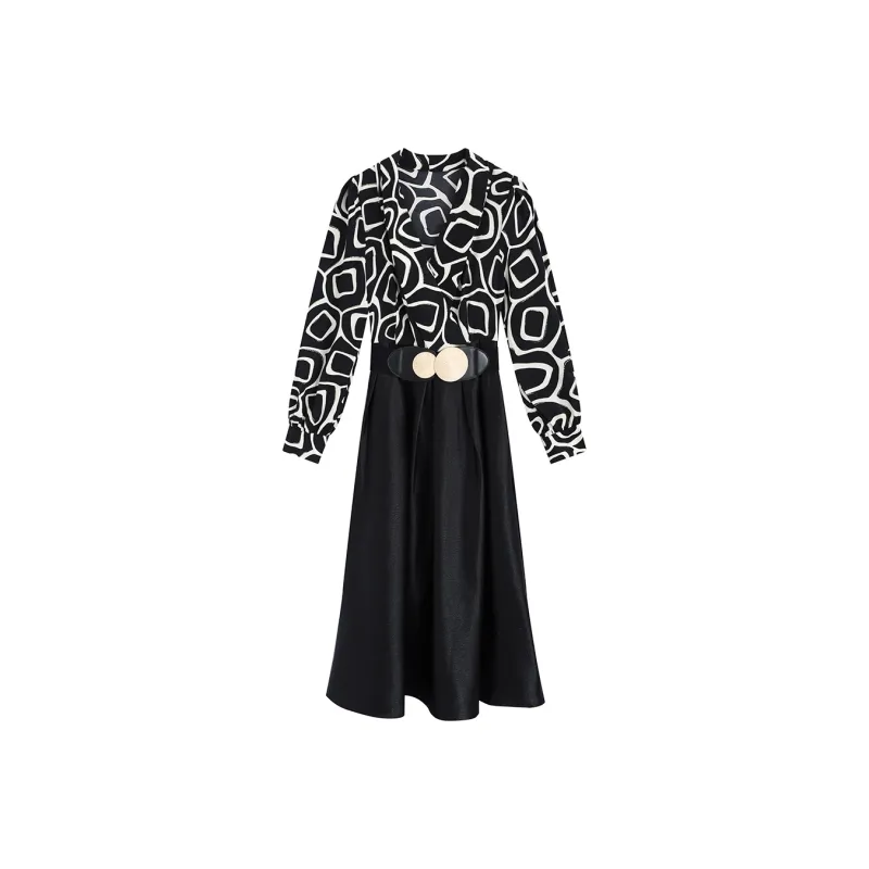 DGMZ Long Sleeved Dresses Women's Black With Belt-0