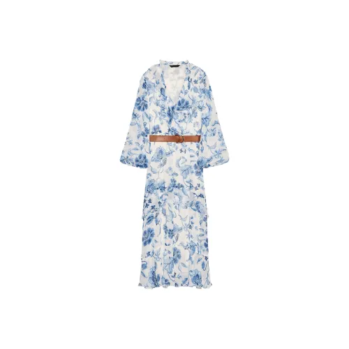 ZARA Long Sleeved Dress Women's White/Sky Blue