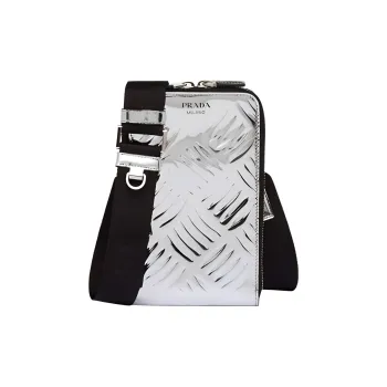 PRADA Leather Cell Phone Pouch Crossbody Bag Shoulder Bag Men's Silver