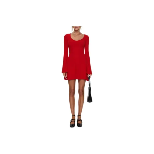 PRINCESS POLLY BEST INTEREST LONG SLEEVE MINI DRESS Long Sleeved Dresses Women's RED/Red