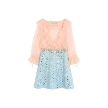 Valentino x Valentino CREPE COUTURE SS25 Long Sleeved Dress Women's Rose Mist