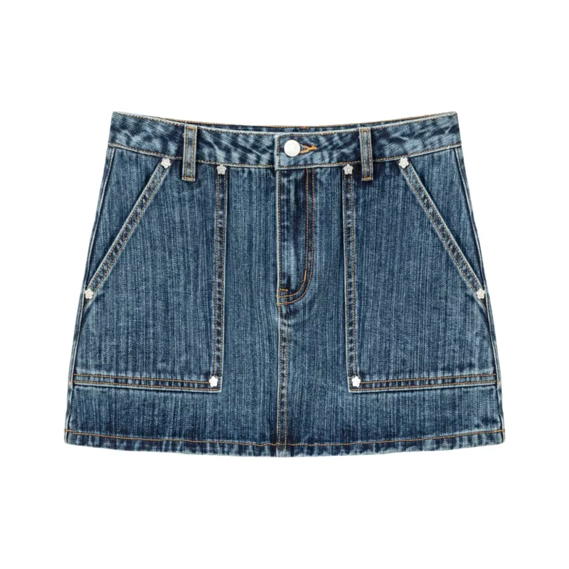 CHUU Casual Short Skirts Women's Denim Blue-0