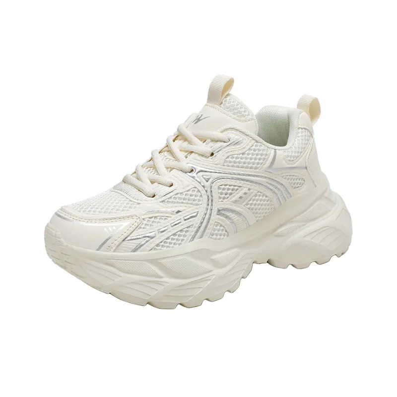 Binary Abrasion Resistant Breathable Height Increasing Low Top Chunky Sneakers Women's Beige-1
