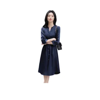 【dme】 Long Sleeved Dresses Women's Navy Blue