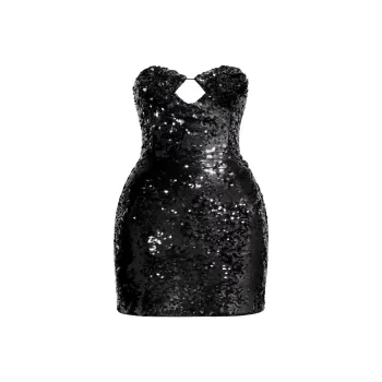 H&M X Magda Butrym Sequined Hourglass Dress With Rose Applique Black