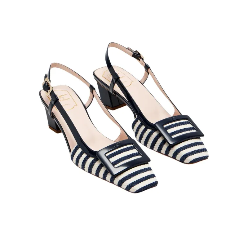 Roger Vivier Belle Vivier Block Heel High Heels 4.5cm Women's Blue White-1