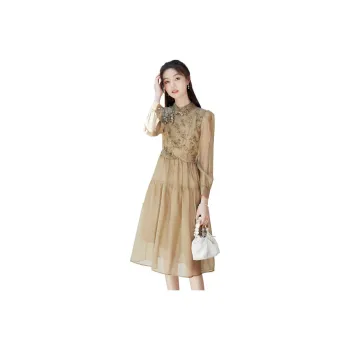 Like The Age Of Water Long Sleeved Dresses Women's Khaki