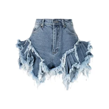 NATASHA ZINKO Raw Cut Ruffle Trim Shorts