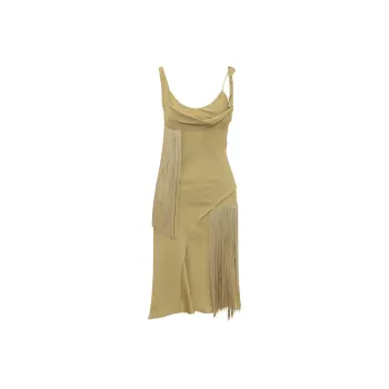 Victoria Beckham Asymmetric Fringed Midi Slip Dress