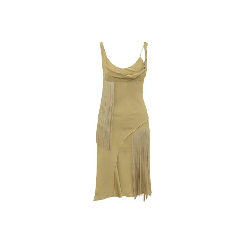 Victoria Beckham Asymmetric Fringed Midi Slip Dress