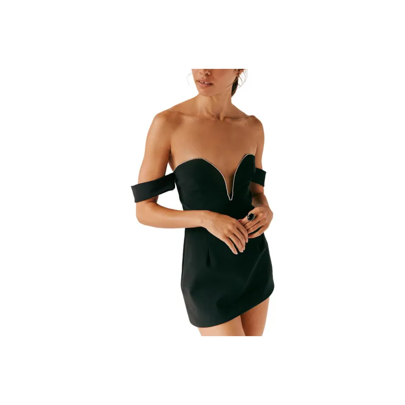 FREE PEOPLE Lurelly Asymmetric Mini Dress Sleeveless Dress Women's BLACK/Black-0