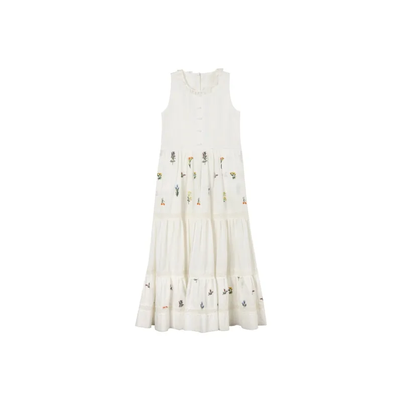 XIAOJUCHUANLI Sleeveless Dress Women's White-0