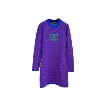 CHANEL 21K Long Sleeved Dress Women's Blue Purple
