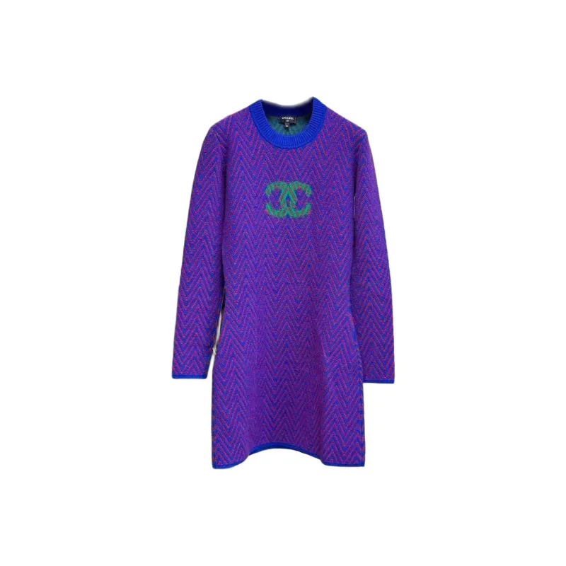 CHANEL 21K Long Sleeved Dress Women's Blue Purple-0