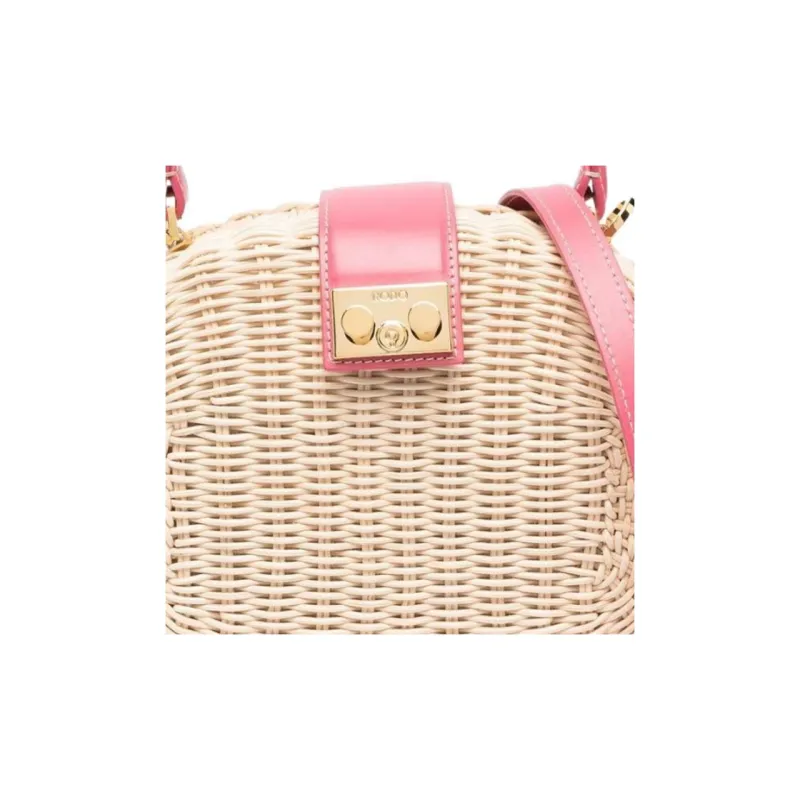 Rodo Raffia Calfskin Handbag Small Size Women's Bubble Gum Pink-2