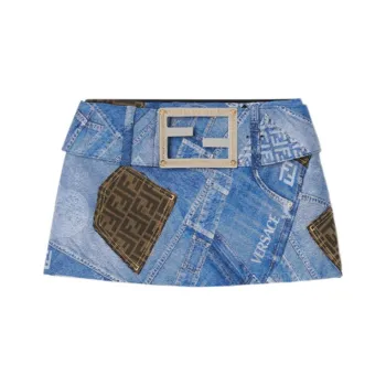 VERSACE Fendace Patchwork Mini Skirt Denim