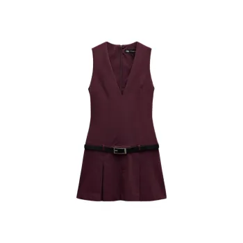 ZARA Trf Sleeveless Dress Women's Burgundy Wine Red