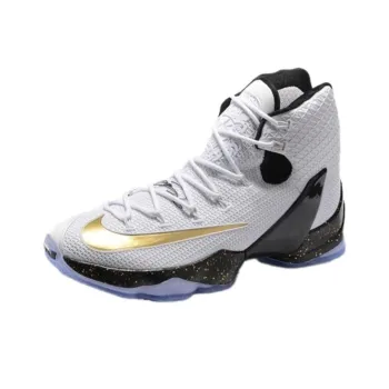 Nike Lebron 13 Elite Anti Slip Wear Resistant High Top Basketball Shoes Men's White Gold