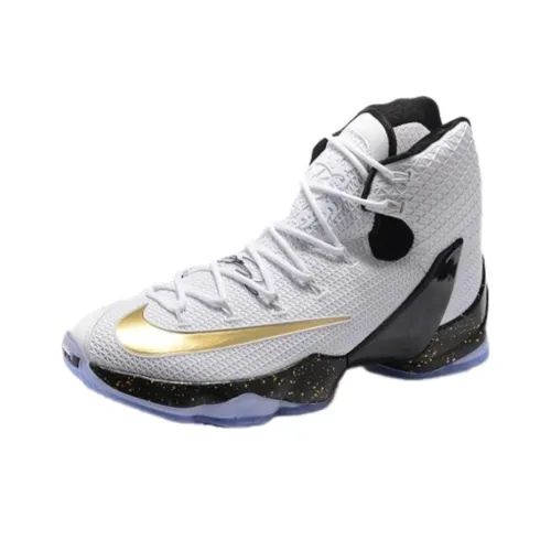Nike Lebron 13 Elite Anti Slip Wear Resistant High Top Basketball Shoes Men's White Gold